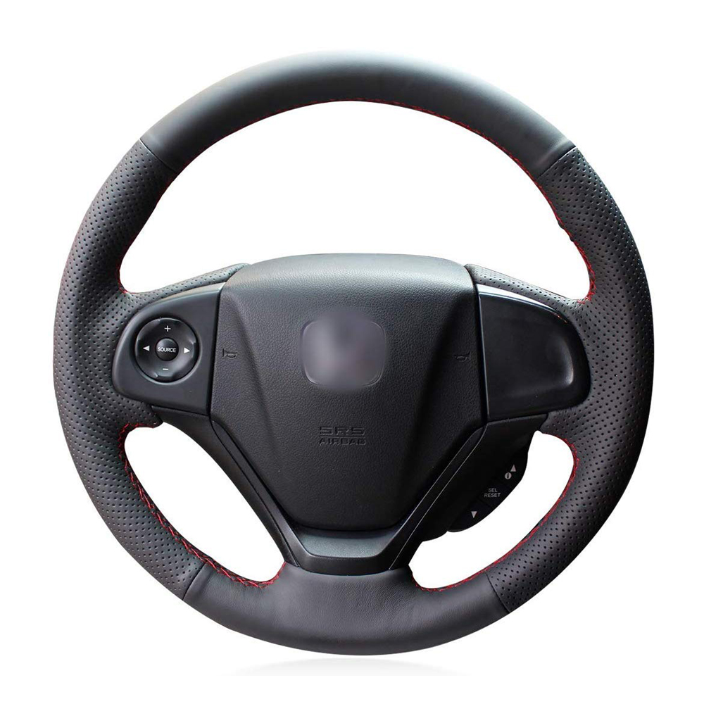 Loncky Auto Custom Fit OEM Black Genuine Leather Car Steering Wheel Cover for Honda CRV CRV